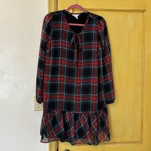 Draper James Black, Red, and Green Plaid Dropped Waist Dress Size Large